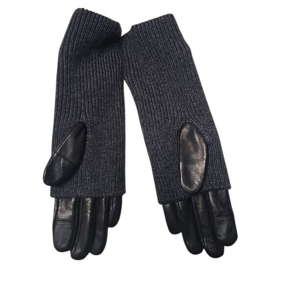AllSaints Zoya Leather Cuff Gloves Small/Medium Charcoal Gray NWT - Picture 2 of 4